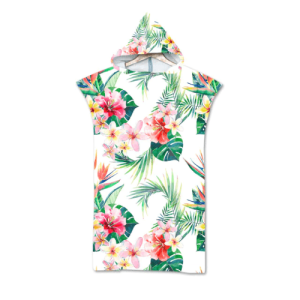 Poncho de surf élégant avec fleurs roses