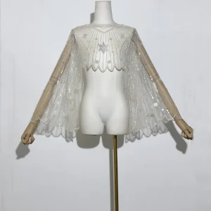Poncho Châle de Fête Orné de Perles