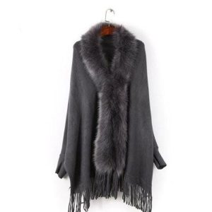 pull poncho coton fourrure