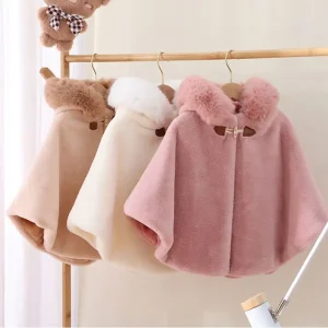 Poncho cape d’hiver pour bébé fille,