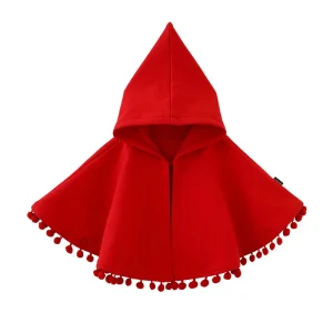 Cape poncho rouge à capuche