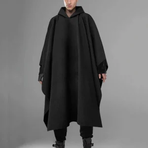 Poncho cape longue d’hiver pour homme à capuche