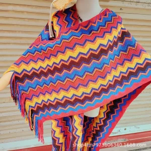 Poncho châle femme double face en laine