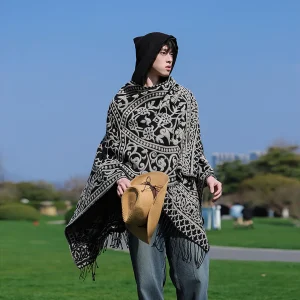 Poncho cape manteau vintage en laine chaud