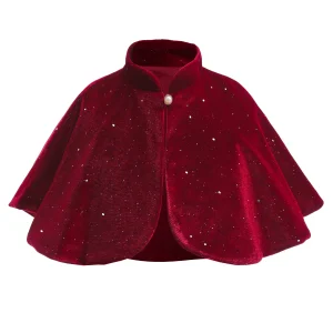 Cape châle velours doré pour fille – manteau élégant de fête
