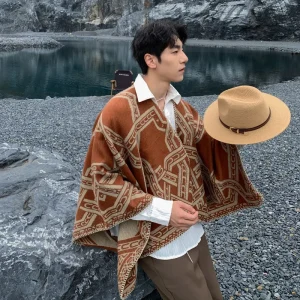 Poncho cape ethnique rétro unisexe