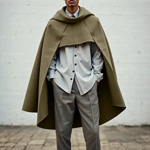 Poncho cape long décontracté homme