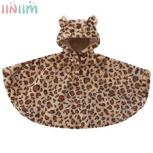 Cape Poncho  polaire enfant à Capuche – motif Léopard