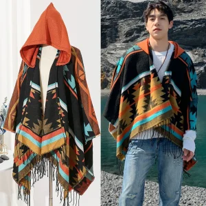 Poncho homme chaud à capuche