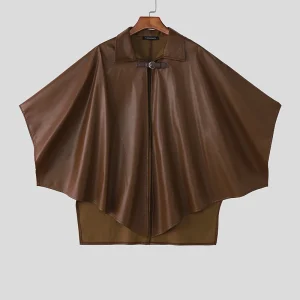 Poncho cape homme en cuir