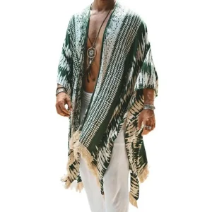 Poncho cape homme réversible à franges