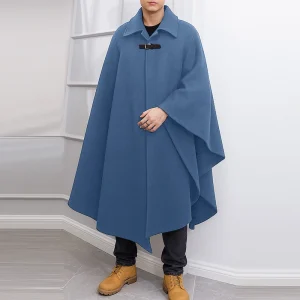 Poncho long coupe ample à col à revers