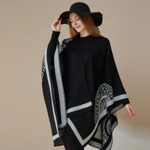 Poncho femme réversible jacquard