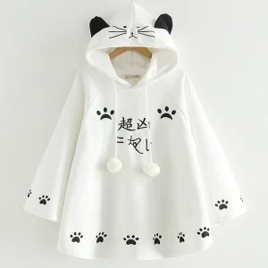 Poncho à capuche oreilles de chat style kawaii