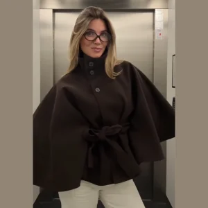 Poncho cape femme élégant à ceinture et laçage