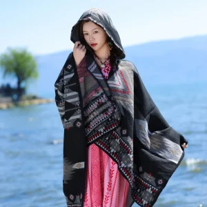 Poncho femme cachemire géométrique style ethnique
