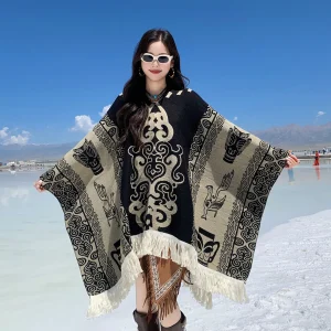 Poncho femme oversize à col drapé