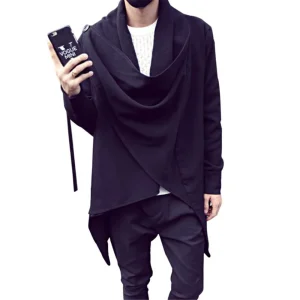 Poncho long homme à capuche