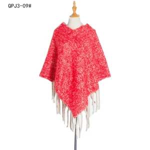 Poncho cape à maille épaisse avec Franges